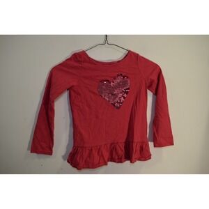 2014 Gymboree Sequin HEART Long Sleeve Flair Crew Neck T Shirt GIRLS 7 Red